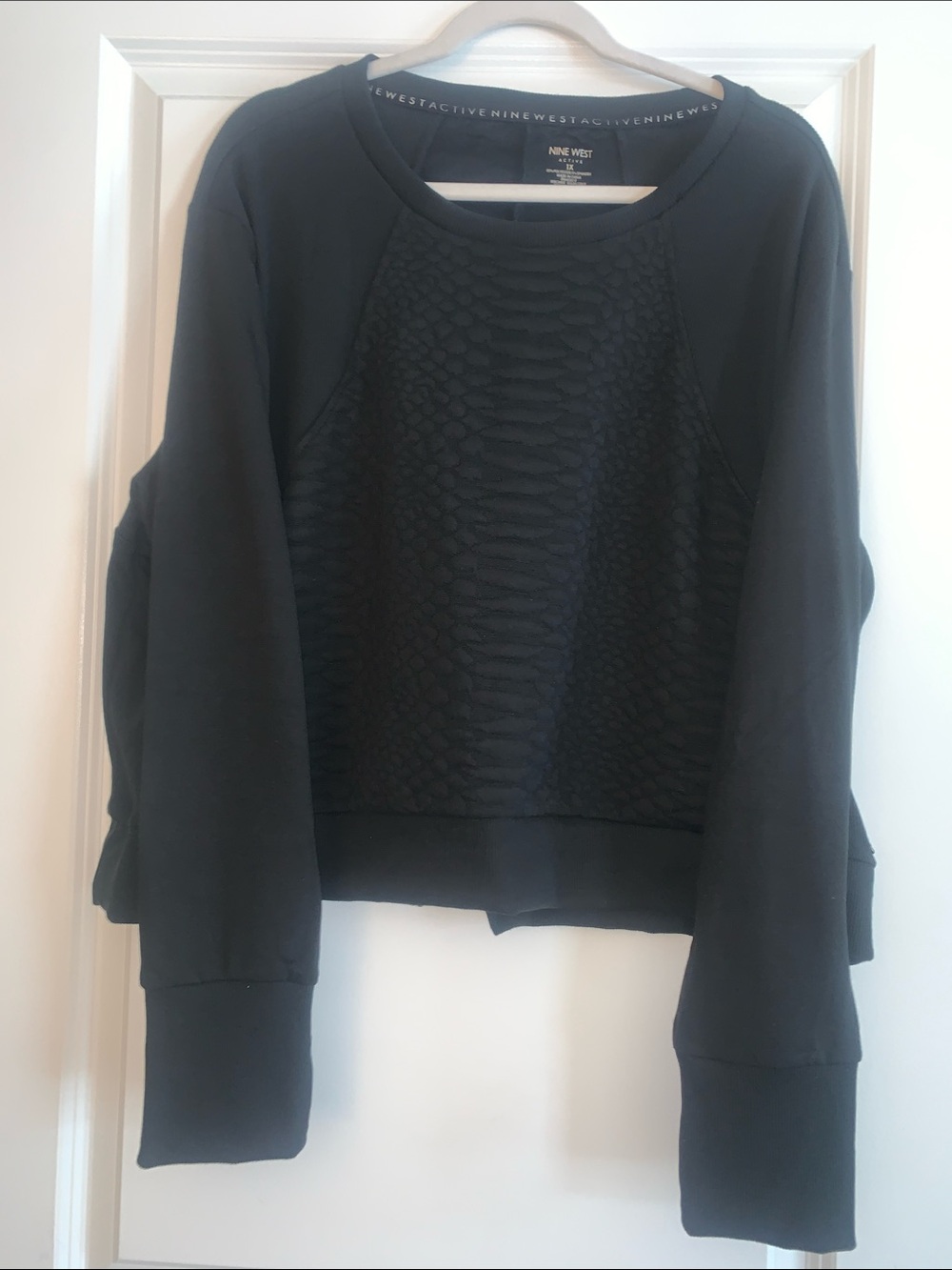 Nine West Black Textured Front Crewneck Sweatshirt - Women's